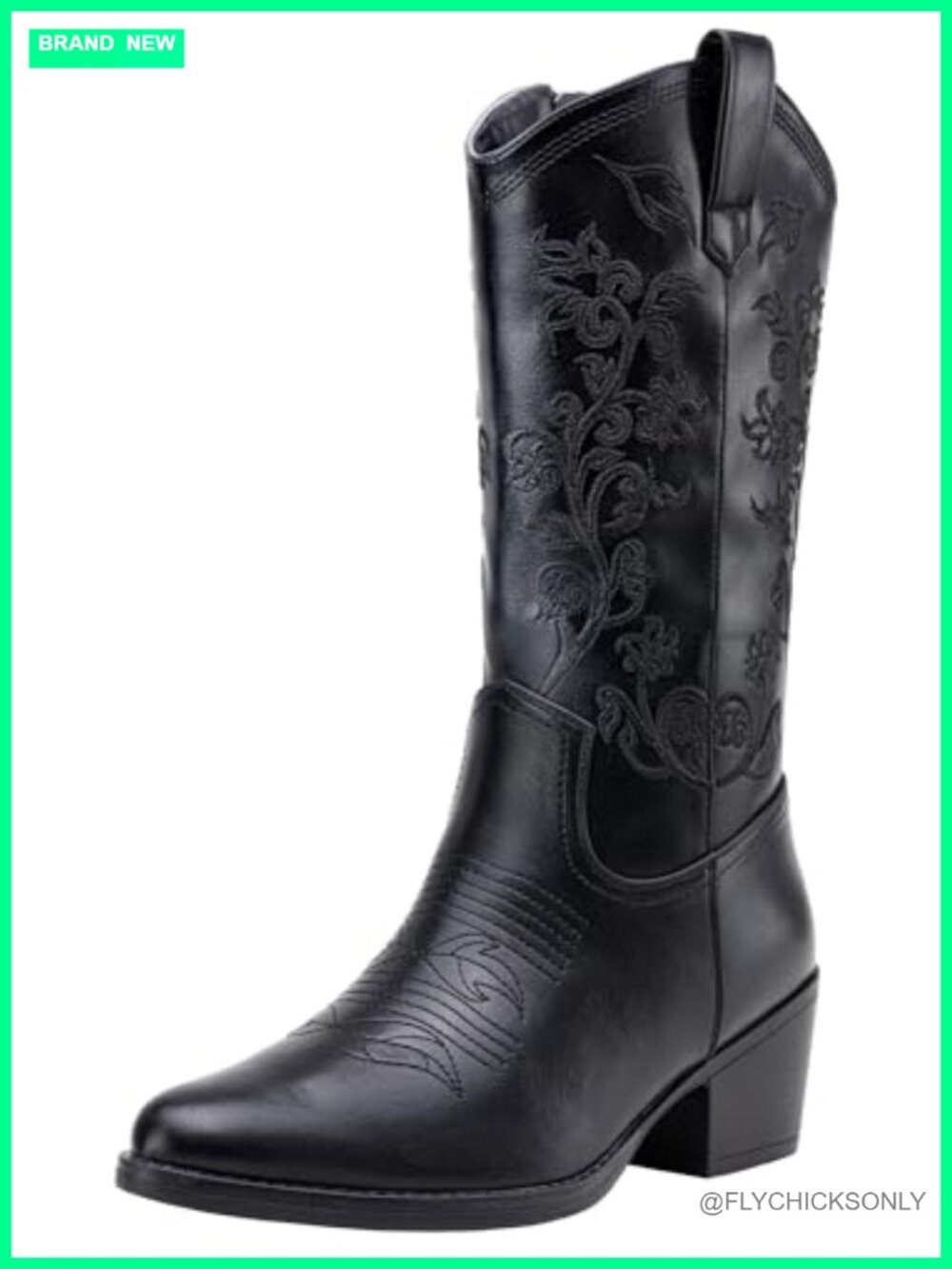 Vepose Women's Mid Calf Western Cowboy Boots Faux Leather Embroidered